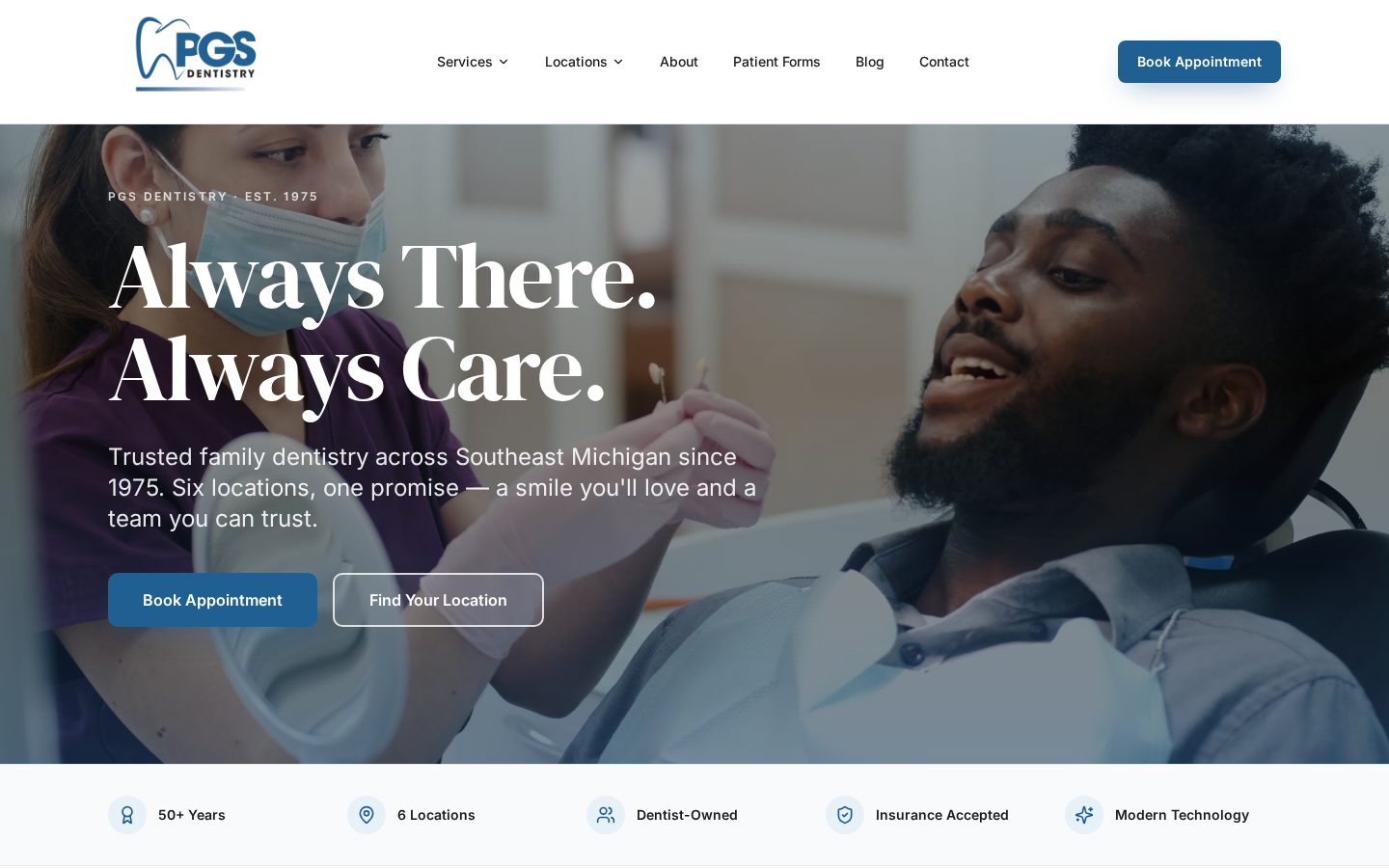 Screenshot of the PGS Dentistry website homepage